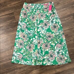 Lilly Pulitzer Green and Pink Floral A-Line Skirt